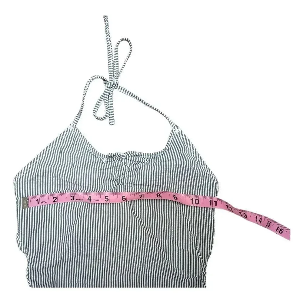 Gap Kids Seersucker 1Pc Swimsuit Open Back Sz M Gray White Micro Stripe EUC